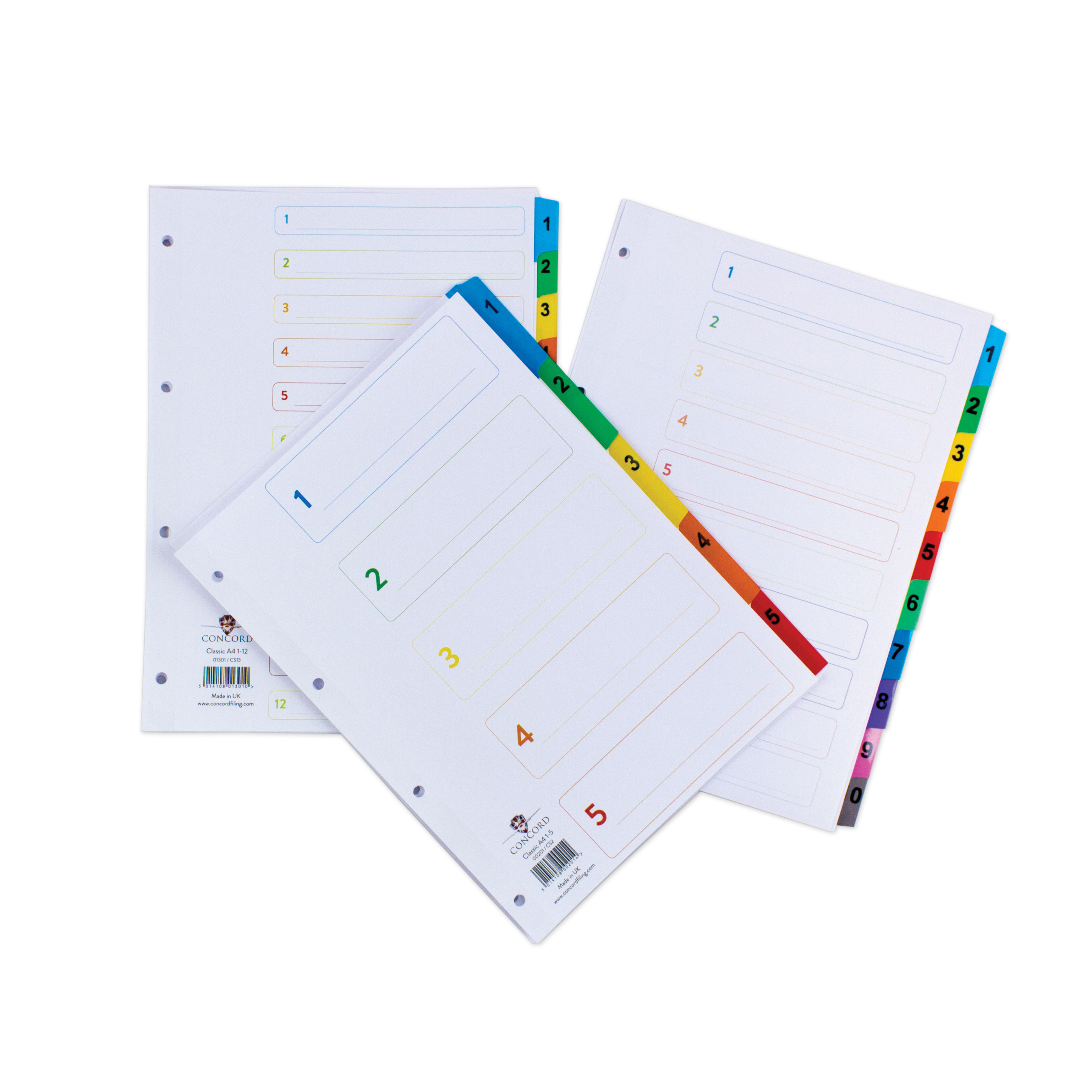 3-Ring Binder Compatible Bright Colors 1 Pack of 5 Tab Set 8 1/2 x 11 Inches Pukka Pad Concord 5 Part Dividers 